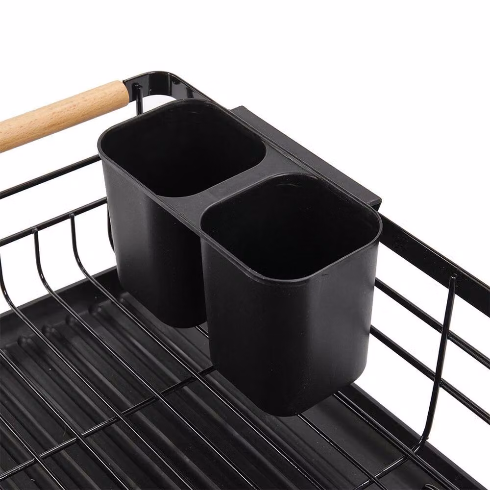 VOGREX Dish Drying Rack with Drip Tray and Cutlery Holder, Black, W: 43 cm, D: 30 cm – 4