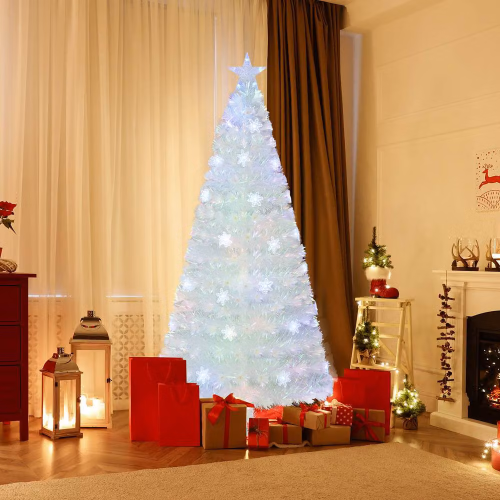 Costway 6 FT White Pre-lit Artificial Fiber Optic Christmas Tree – 2