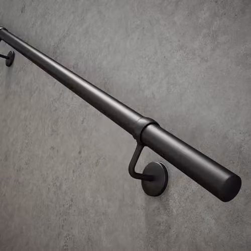 Rothley Matt Black Steel Round Stair Hand Rail Kit, Wall Mounted, Length: 120 cm – 2