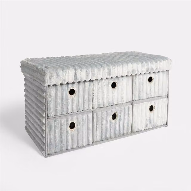 OHS Ribbed Fleece 6 Drawer Storage Chest and Shoe Organiser Cabinet in Light Grey