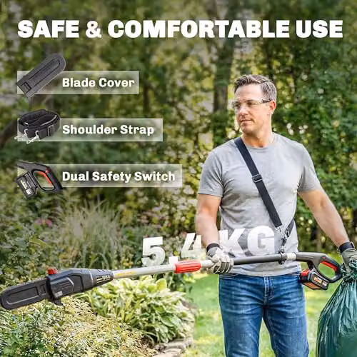 Outsunny 18V 8 inch Cordless Pole Chainsaw in Black with Spare Battery and Quick Charger – 8