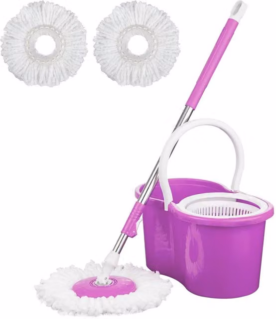 Crystals 360 Rotating Spin Mop and Bucket Set with 2 Microfibre Heads, Purple – 1