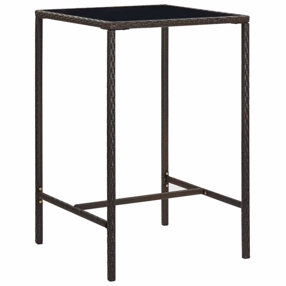 Berkfield Home Sturdy Garden Bar Table in Brown Poly Rattan and Glass, W/D/H: 70 x 70 x 110 cm – 2