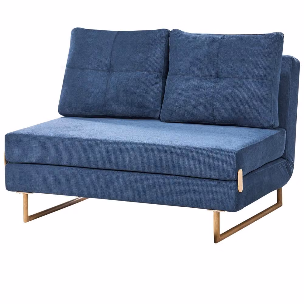 Wyld and Coco 2-Seater Blue Fabric Sofa Bed with Metal Frame and Fold-Flat Sleeping Function – 4