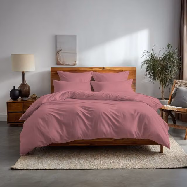 Home Sweet Home UK Plain Dyed Polycotton Duvet Cover and Pillowcase Set in Pink, Single Size, W/D/H: 135 x 200 cm with 48 x 74 cm Pillowcase – 1