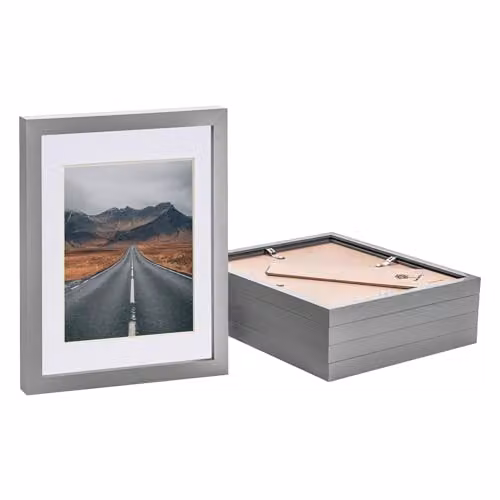 Nicola Spring Pack of 5 Grey Rectangular Photo Frames with White Mounts for 5 x 7 inch Photos – 1