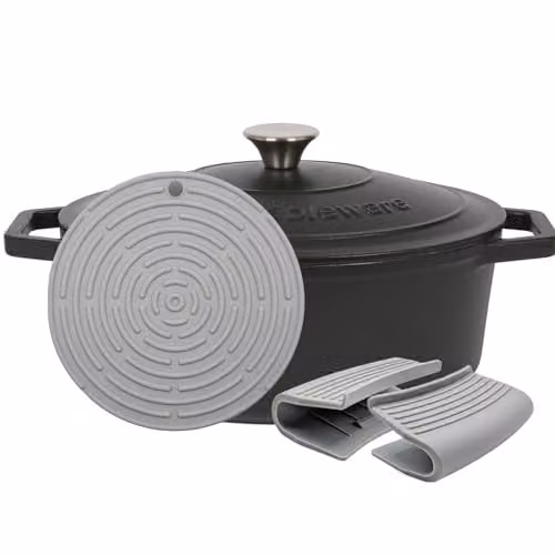 Argon Tableware Oval Enamelled Cast Iron Casserole Dish with Self-Basting Lid, Black, 4.68L