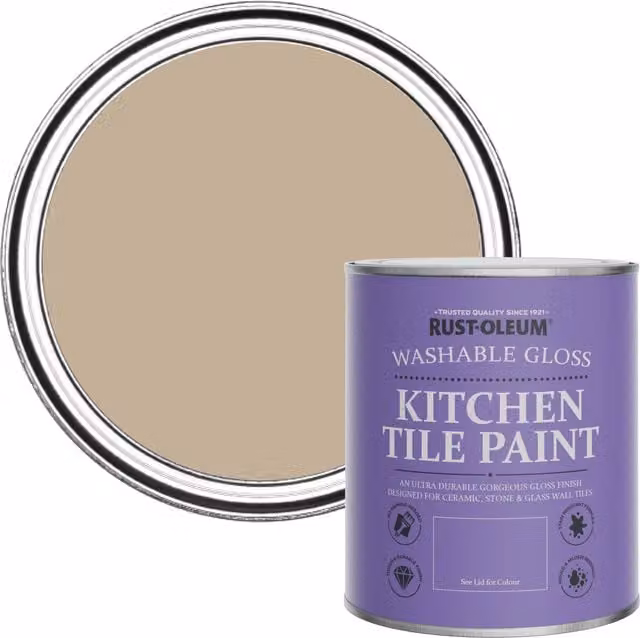 Rust-Oleum Water-Based Kitchen Tile Paint in Gloss Finish, Salted Caramel, 750ml