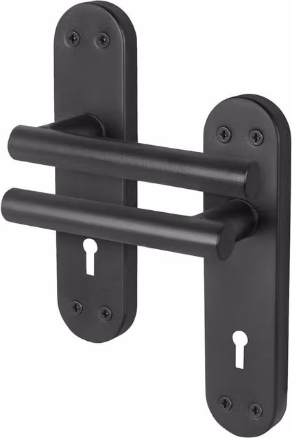 AFIT Matt Black T-Bar Privacy Lever Door Handles with Backplate, 1 Pair, W/H: 15.0 x 15.0 cm – 1