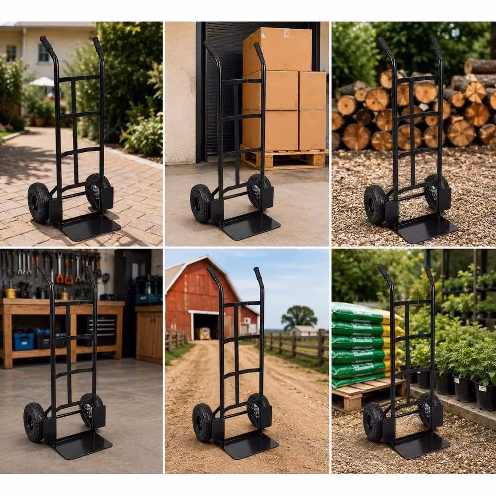 FLAVORA Black Pneumatic Rubber Wheel Barrow Sack Truck with 2 x 10 inch Wheels, W: 52 cm, H: 1000 cm – 2