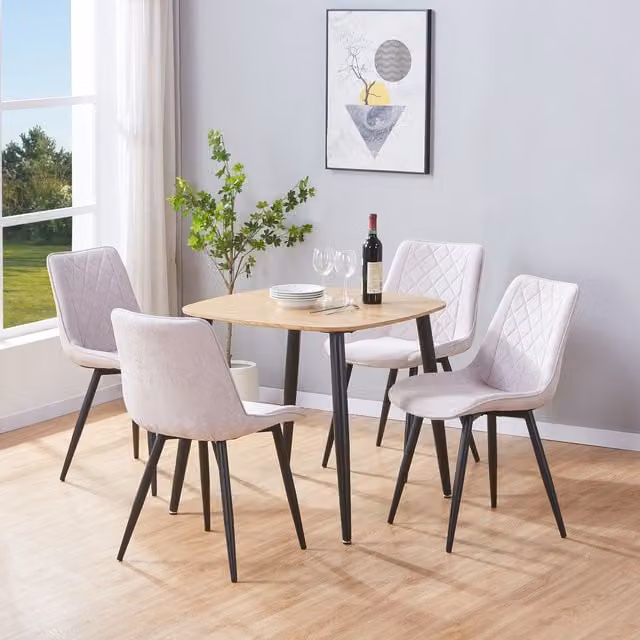 Core Products Aspen Light Oak Square Dining Table and 4 Beige Diamond Stitch Fabric Chair Set