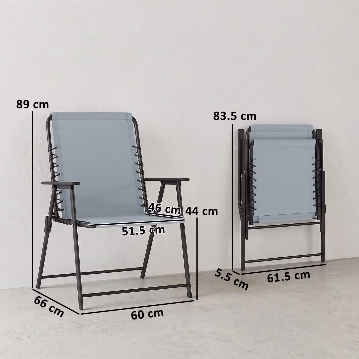 Outsunny Set of 4 Folding Garden Chairs in Light Grey with Textilene Seats and Armrests – 3