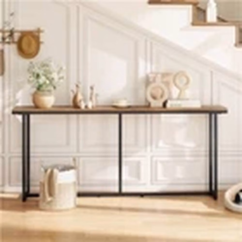 EONLION Modern Narrow Long Console Table in Brown and Black, W/D/H: 180 x 20 x 80.5 cm – 2