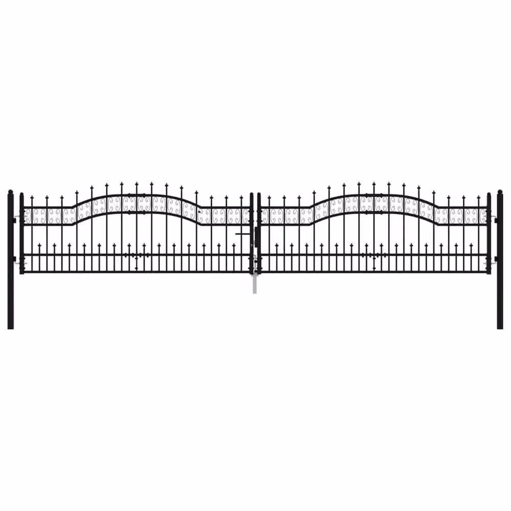 Berkfield Home Spear Top Fence Gate, Black Powder-coated Steel, W/H: 406 x 120 cm – 2