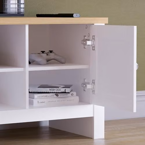 Vida Designs Arlington 2 Door TV Unit with Shelf, White, H 49 x W 128 x D 39 cm – 4