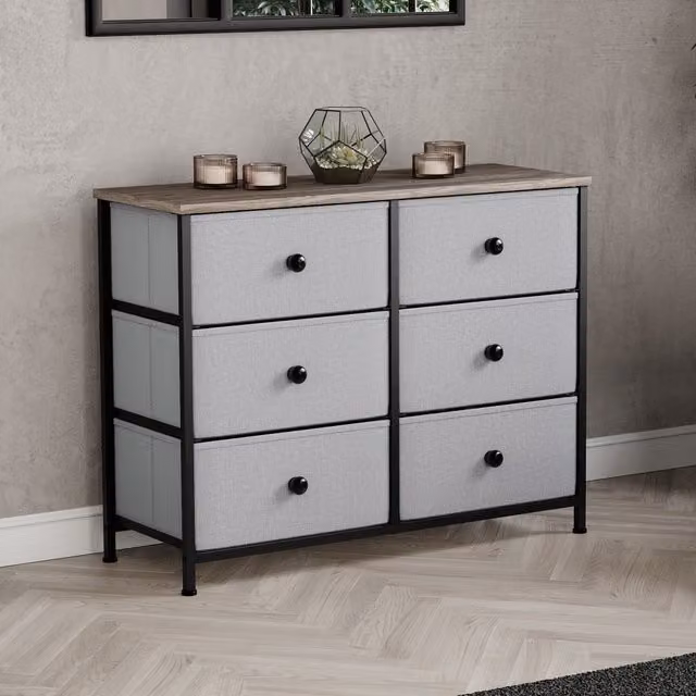 Vida Designs Modern Freestanding Metal Chest of Drawers in Beige and Grey