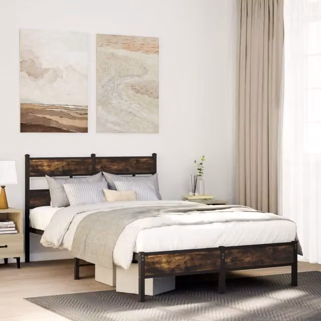 Berkfield Home Sonoma Oak Bed Frame with Headboard in Brown, W/D/H: 120 x 200 cm – 1