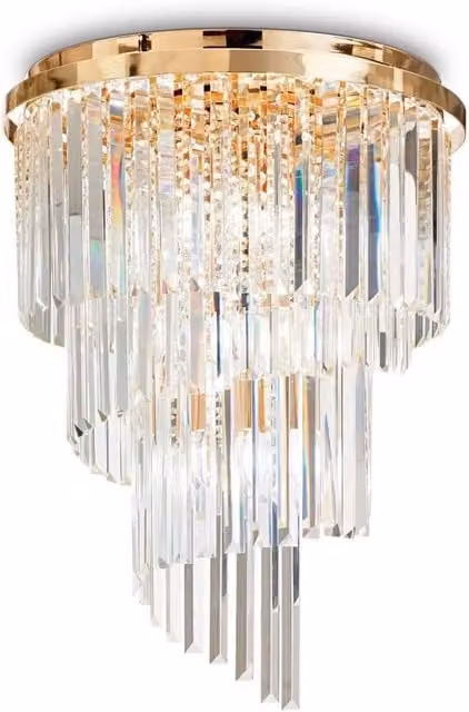 Netlighting Carlton 12-Light Crystal and Metal Ceiling Chandelier in Gold with Transparent Accents, E14