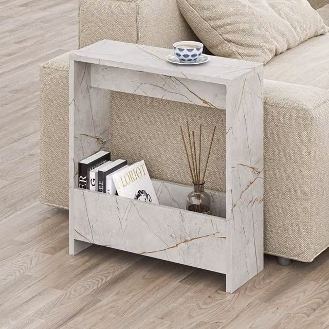 Decortie Simpi Modern 2-Tier Side Table in Gold and White