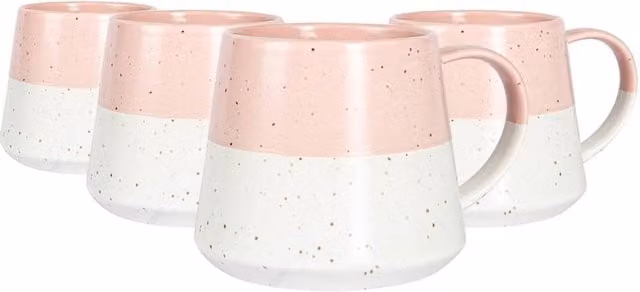 Nicola Spring Dipped Flecked Stoneware Belly Mugs, 370ml, Dusty Pink, Pack of 4