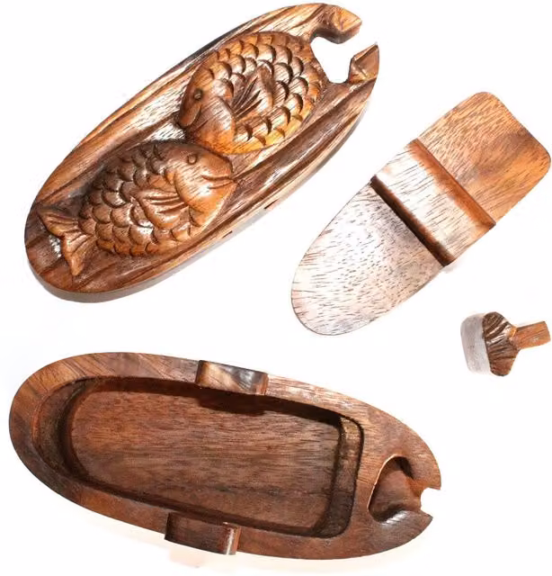 KDMK Bali Magic Box Twin Fish Wooden Cognitive Puzzle Gift Box in Brown