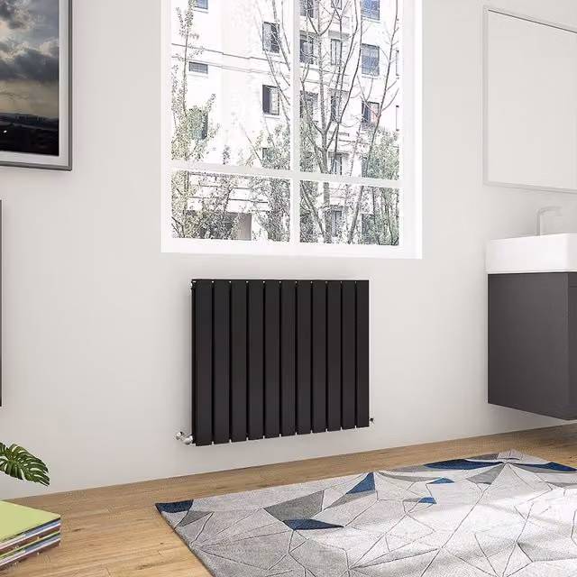 AicaBathroom Horizontal Flat Panel Steel Radiator in Black, Width: 74.8 cm