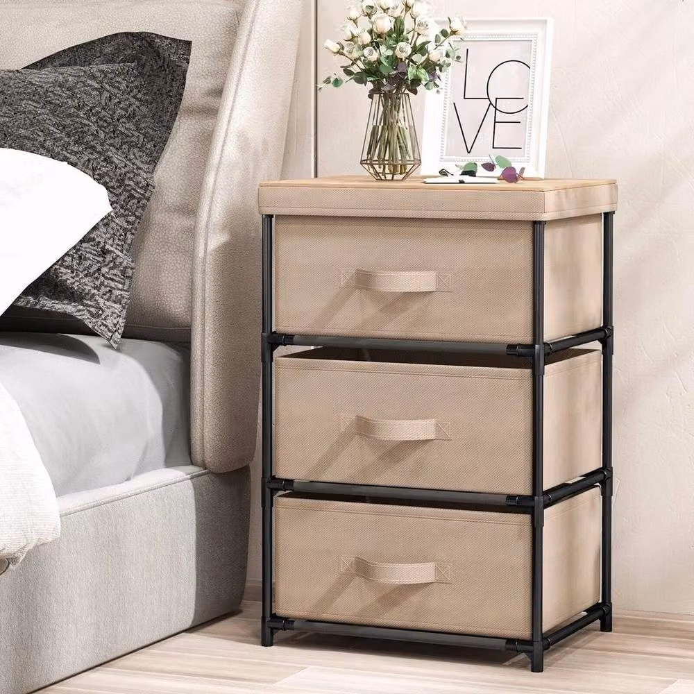 Kelvenix 3-Tier Nightstand Organizer with 3 Chests of Drawers in Beige – 5
