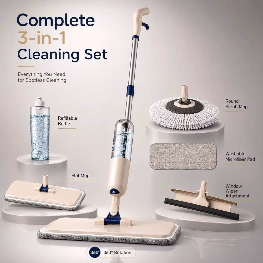 PAWNORA 3in1 Spray Mop with Refillable Microfibre Head in Beige – 2
