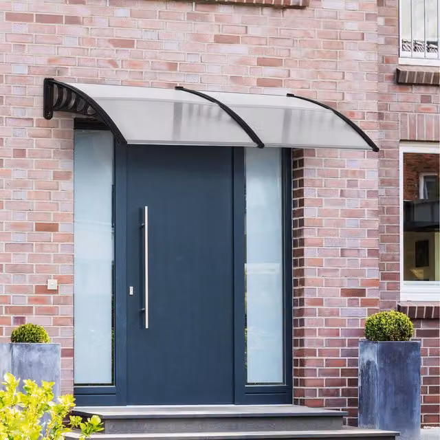 Outsunny Wall-Mounted Outdoor Front Door and Window Canopy with Transparent Cover, White/Transparent, Width: 200 cm
