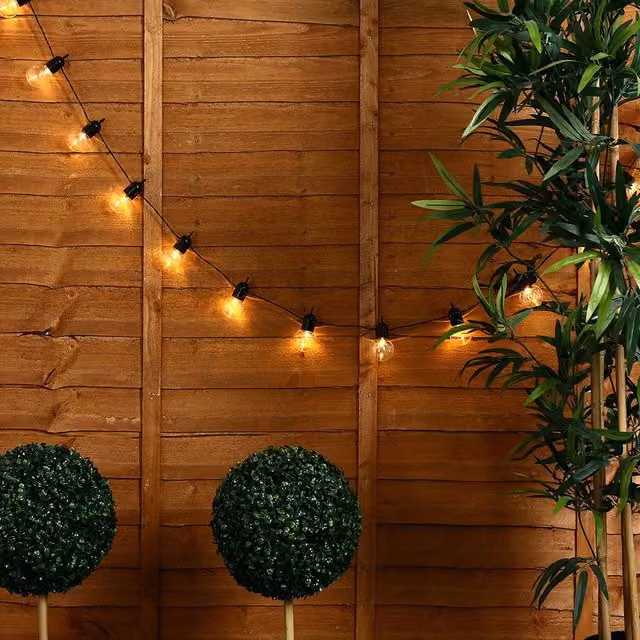 ValueLights Pair of Black Decorative LED Festoon String Lights with Clear Warm White Globe Spheres, IP44 Rated