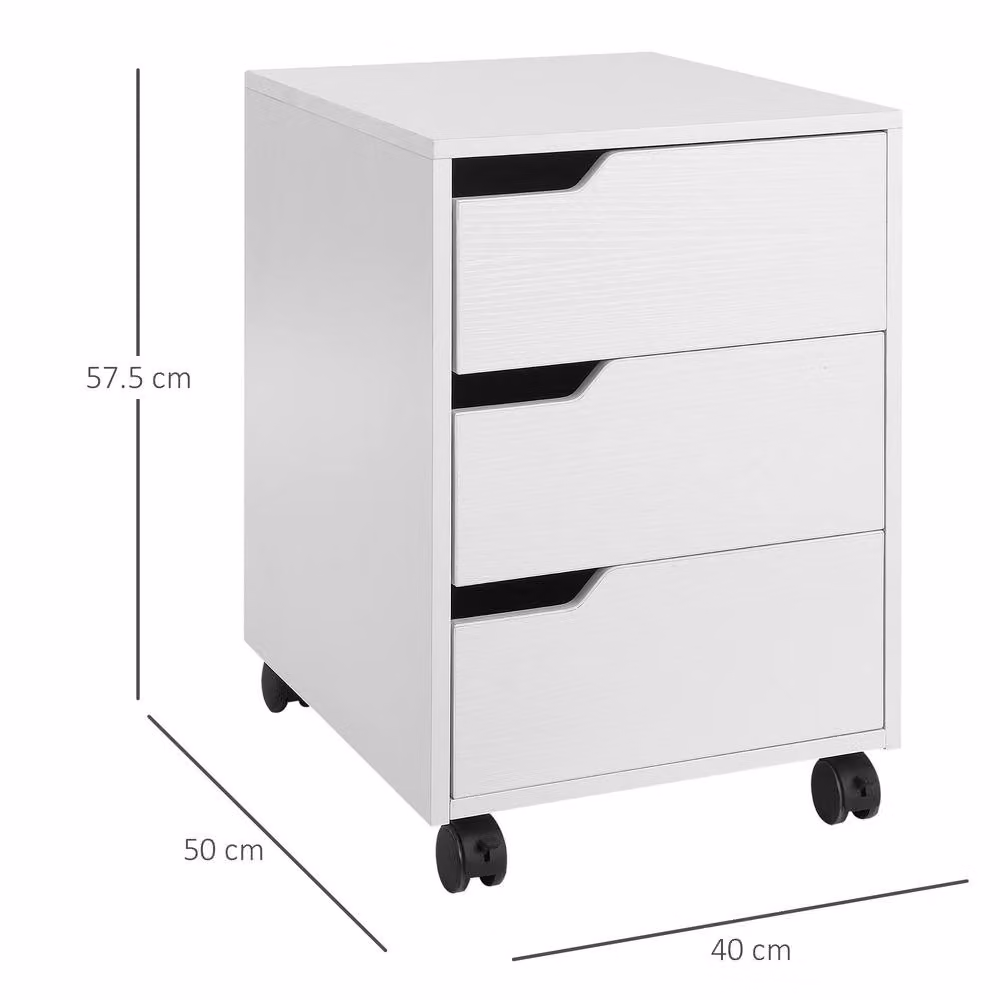 STILVORA Mobile Filing Cabinet with 3 Drawers in White, W/D/H: 40 x 50 x 57.5 cm – 2