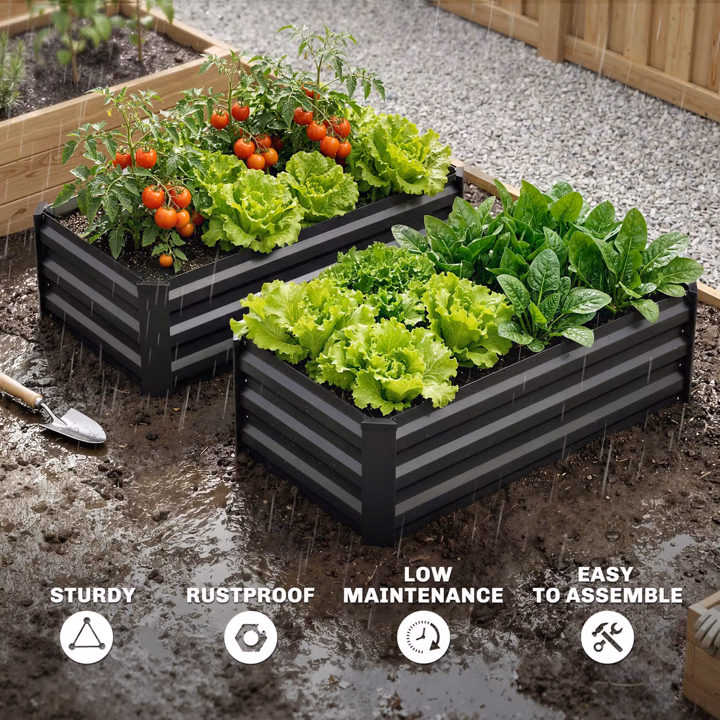 Outsunny Set of 2 Galvanised Steel Raised Garden Beds in Grey for Flowers, Herbs and Vegetables – 6