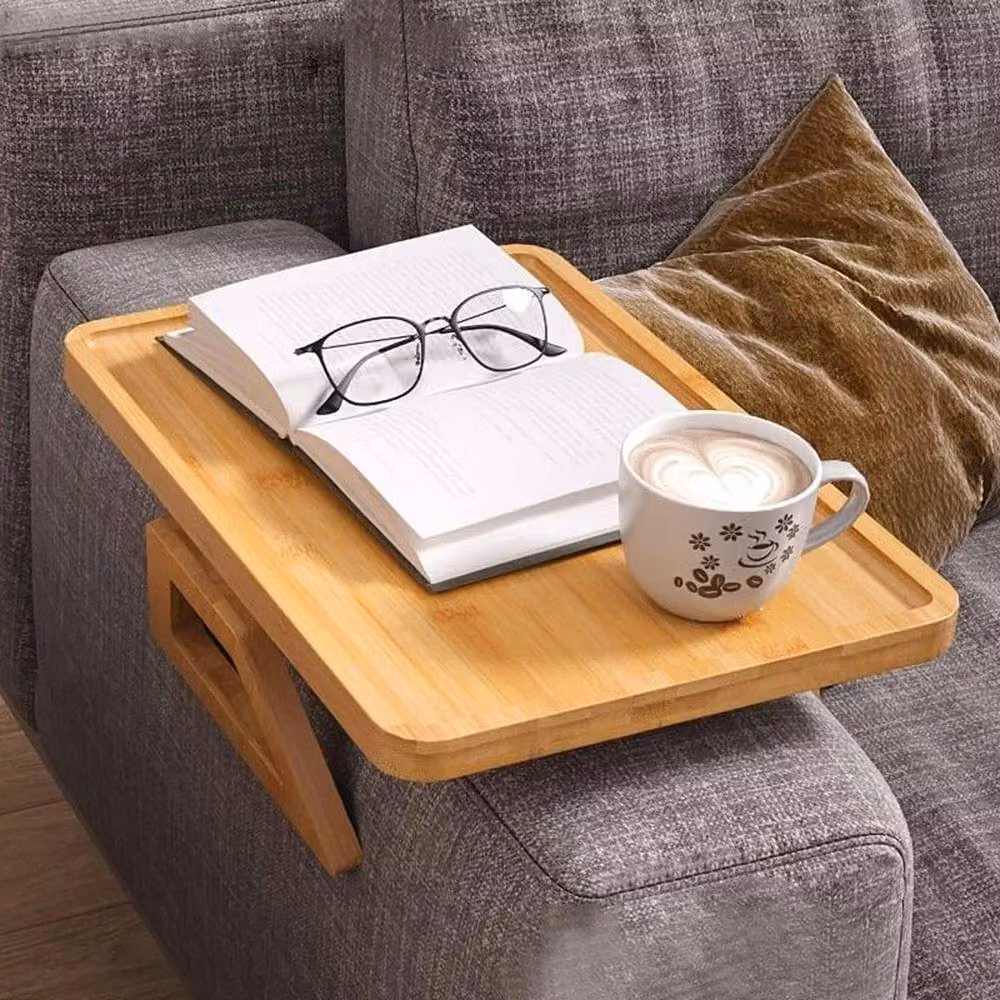 FORGEVIO Solid Bamboo Sofa Arm Nest Tray, Brown, W: 33 cm, D: 23 cm – 3