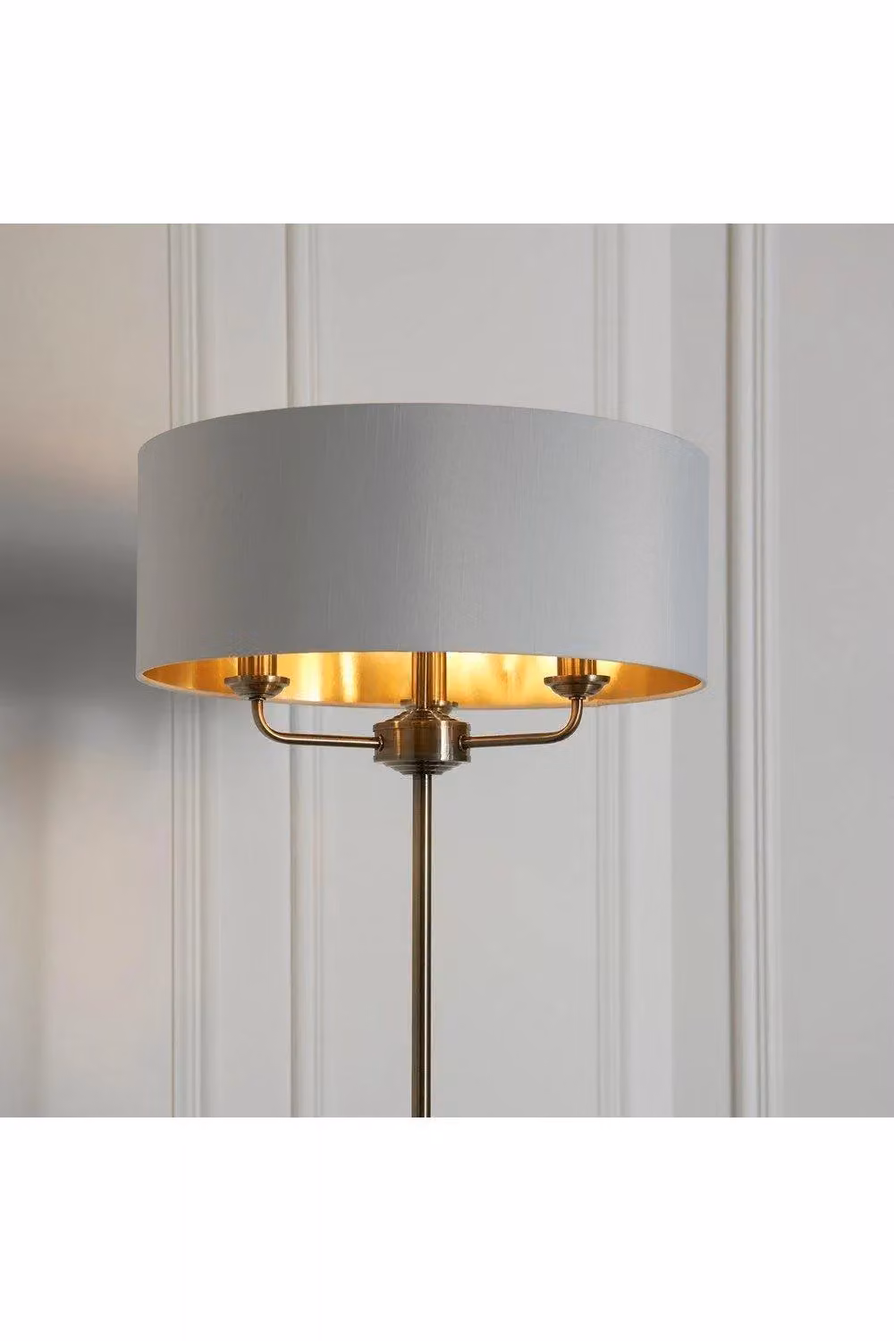 Netlighting Highclere Vintage Floor Lamp with Antique Brass Base and White Fabric Shade – 3