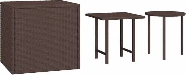 Berkfield Home Set of 3 Brown Poly Rattan Nesting Side Tables with Powder Coated Steel Frames