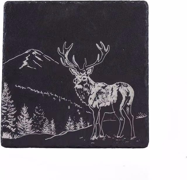 Selbrae House Scenic Stag Square Slate Pot Stand in Black