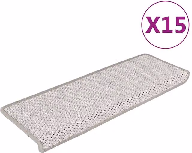 Berkfield Home Self-adhesive Sisal-Look Stair Mats, 15 Pieces, Beige, W/D/H: 65 x 21 x 4 cm