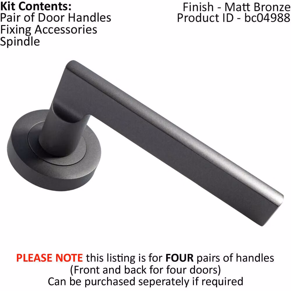 Loops 4 Pair Straight Plinth Mounted Handles with Round Rose in Matt Bronze – 2
