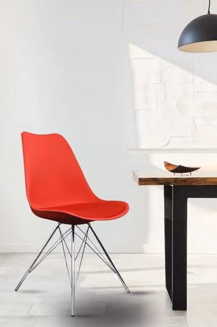 Fusion Living Soho Red Plastic Dining Chair with Chrome Metal Legs