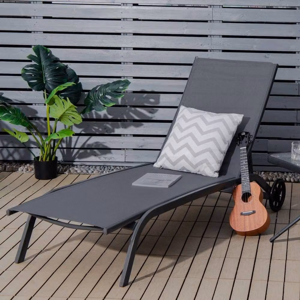 KORVIXA 6 Positions Adjustable Chaise Lounge Deck in Grey, W/D: 100 x 100 cm – 2
