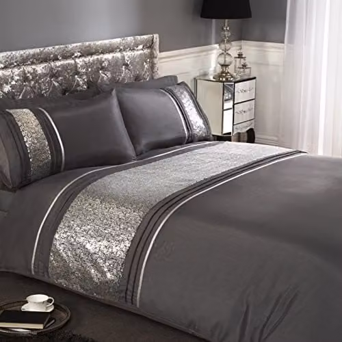 Rapport Home Ritz Polycotton Duvet Cover and Pillowcase Set in Silver, W: 135 cm, H: 200 cm