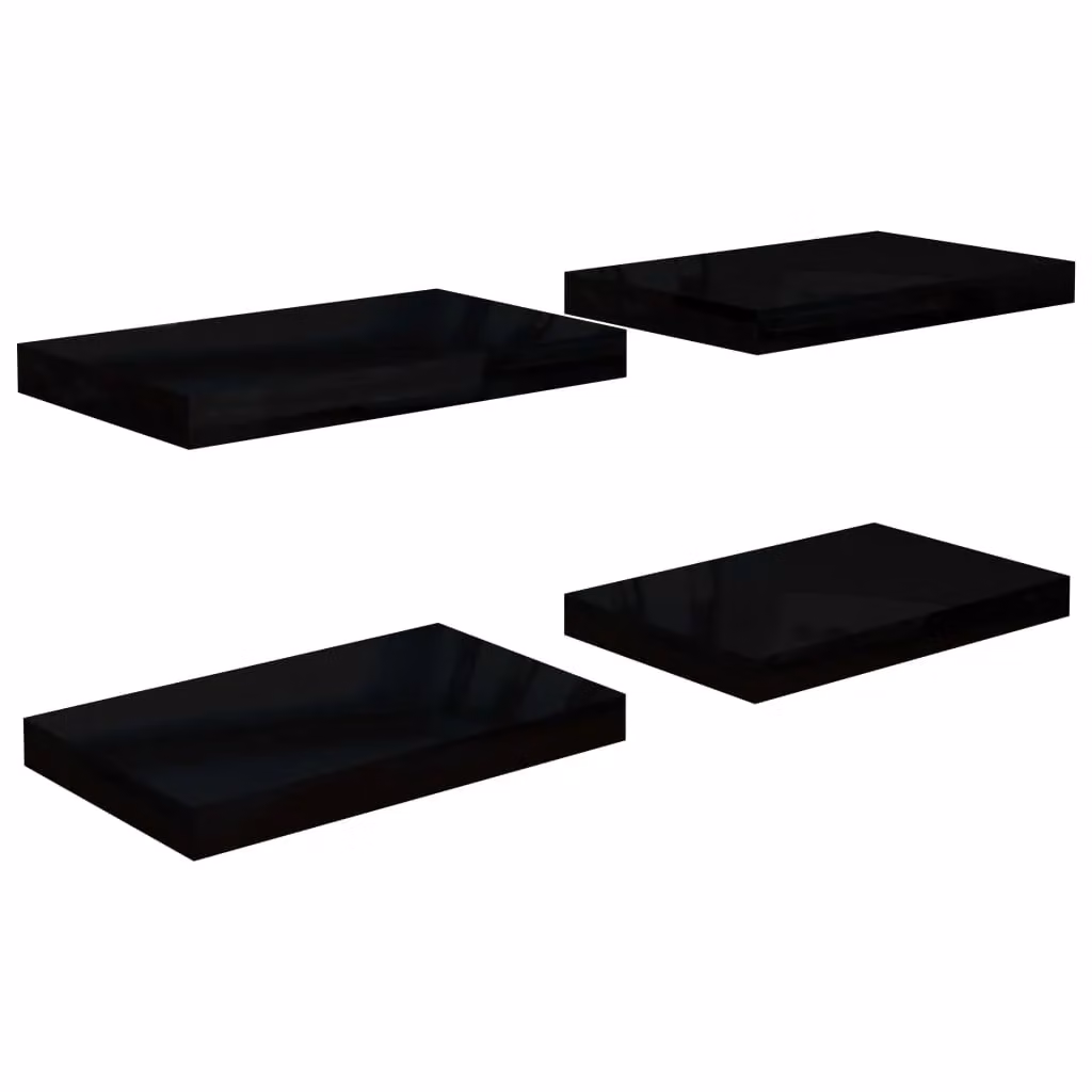 Berkfield Home Set of 4 Floating Wall Shelves in High Gloss Black, W: 40 cm, D: 23 cm, H: 4 cm – 2