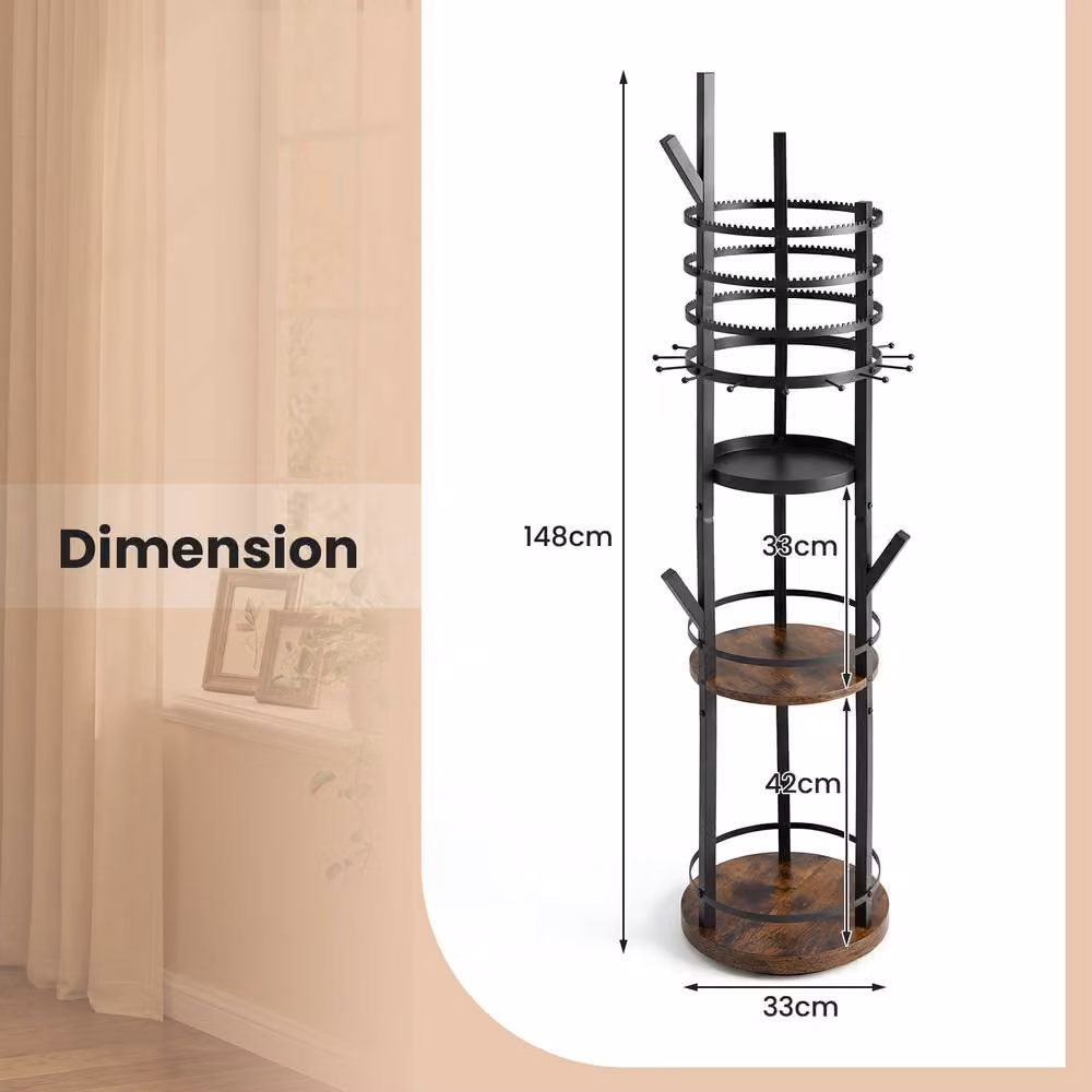 Costway Rotating Jewelry Display Tower with Earring and Necklace Holder in Brown – 3