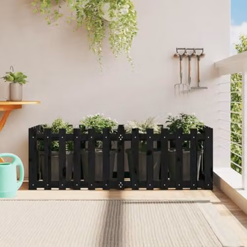 vidaXL Wooden Garden Raised Bed with Fence Design, Black, W: 150 cm, D: 50 cm, H: 50 cm – 2