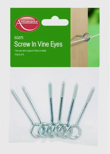 Ambassador Silver Screw In Vine Eyes, Pack of 6