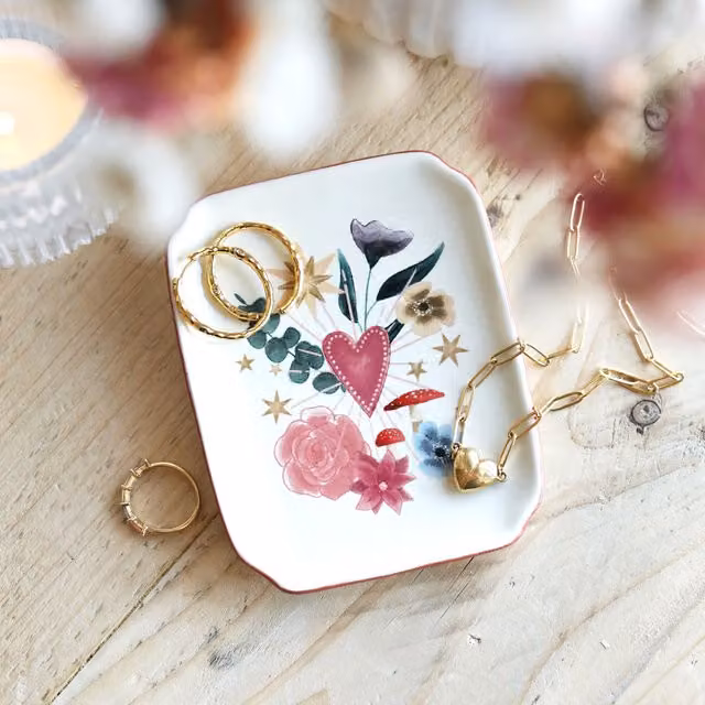 Lisa Angel White Floral Ceramic Rectangular Trinket Dish Plate