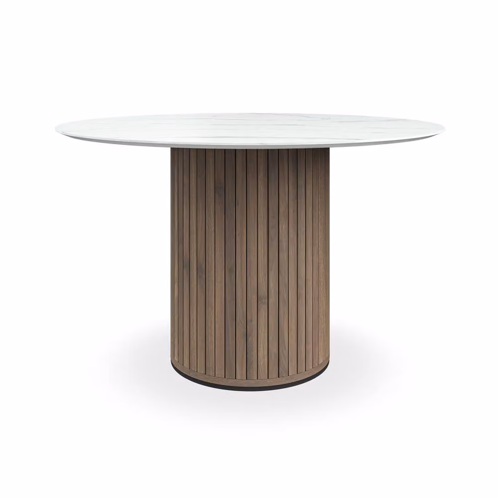 More4Homes Arlo Round Dining Table in White with Walnut Legs, Diameter: 120 cm, Height: 75 cm – 2