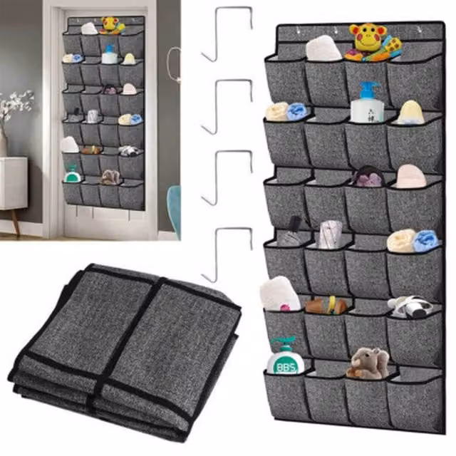 NESTLUNE 24-Pocket Over The Door Hanging Shoe Holder Organiser, Grey