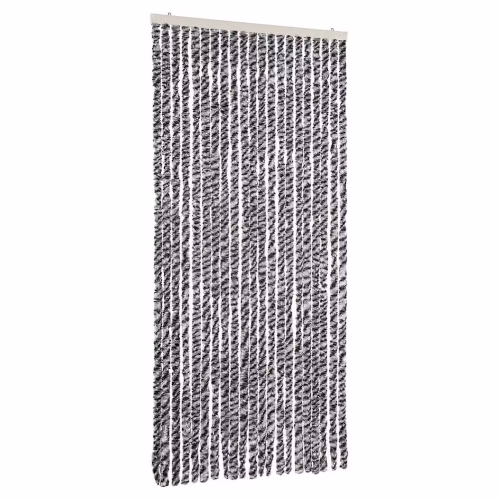 Berkfield Home Striped Chenille Soft Fly Curtain in Grey, Black and White, W/H: 90 x 220 cm – 3