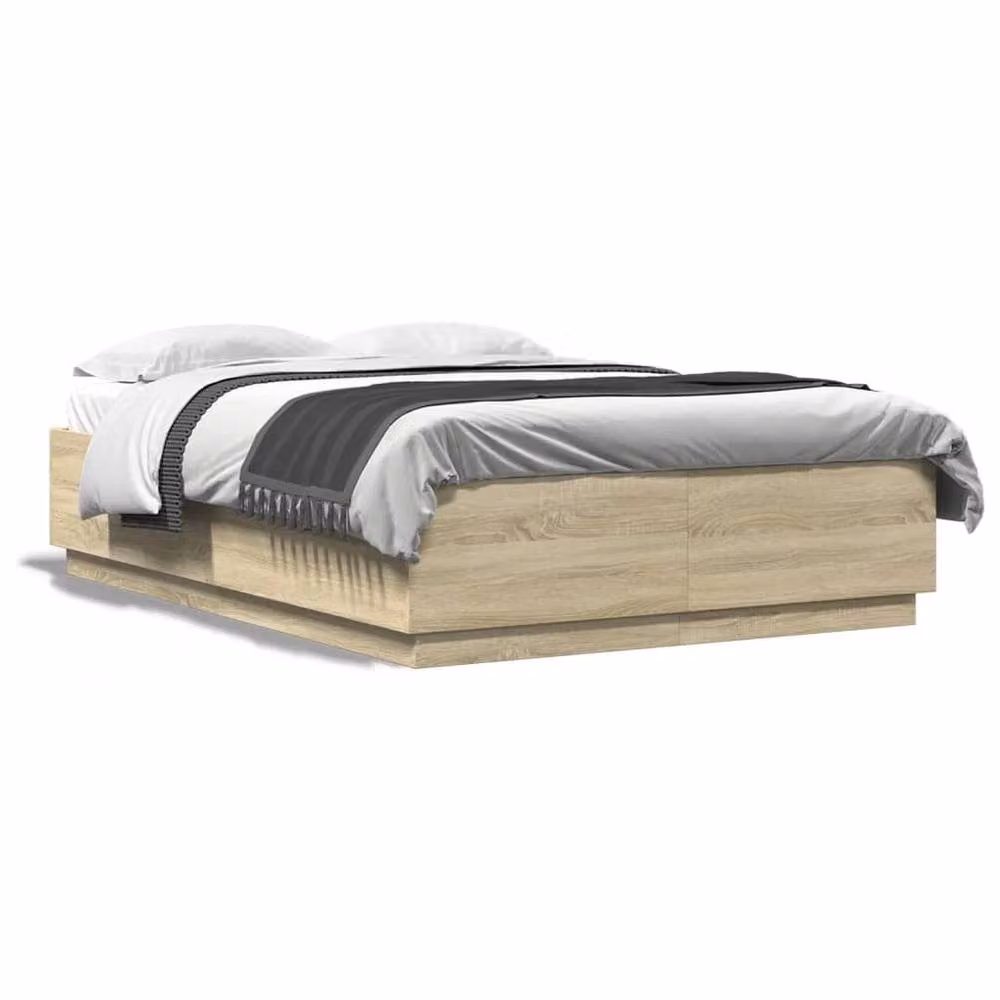 Berkfield Home Modern Bed Frame with LED Under-Bed Lighting and USB Charging Port in Sonoma Oak Light Brown, W: 160 cm, D: 200 cm – 4